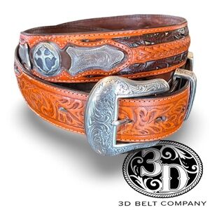 3-D BELT CROSS CONCHO BROWN - ACCESSORIES BELT MEN - SZ 36